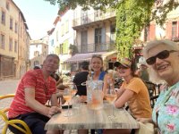 After a BBQ lunch in the garden, the team headed for sturdier seating at Café de la Halle