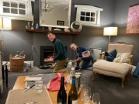 The trio enjoyed a lovely fireside dinner with pals Jane and David