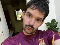 17th - In England James dresses up all "Aussie" to watch the Australian entrant for Eurovision.