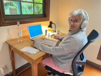 9th - Paulie at work in the smaller study in a reorganised space for teh home sale.