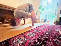 Clearly Stephen had never seen a crow stand like that. He nearly got it, but head butting the floor wasn't in the Yoga manual.