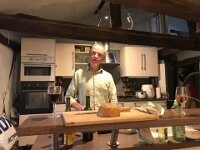Stephen & Paulie prepared apero in the Porte Bleue upstairs kitchen to share with Michael and Storm.