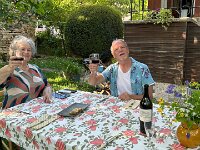 The duo hosted an evening apéro in the garden with Yolande.