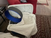 At night (the highest night temperature on record - 40 degree+) Stephen tried anything to get some cool air. Ice in an icebox, a metal pot to put a fan in. Worked a while until the ice melted and water flowed into the pot!