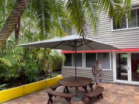 And the boys fitted a new umbrella cover that Louise inspected and approved