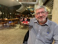 12th - pal Owen was in Brisbane for a few days so the lads caught up for dinner. Denise videos in  to say hi.