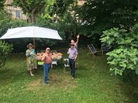 3rd - it turned out that pals that Jon went to Med School with, John and Sandy,  were looking for a French house to buy. They had a few days in nearby Cordes-sur-Ceil so dropped in for lunch.