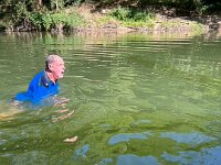 Stephen abandoned ship, and after checking under water for obstacles decides whether to climb the rock.