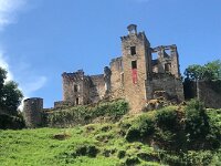 The beautiful Château Saint-Martin-Laguépie sat across the river from the picnic. It had been attacked and set to the torch by the nasty Simon de Monfort in 1212. It was trashed again during the Wars of Religion.