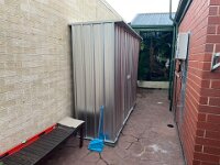 7th - at last, extra storage delivered and was put together. On return from France Stephen plans to lay a concrete slab so it is properly anchored. It won't move as it has a full industrial shelf inside