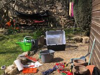 23rd - Paulie was back to work  cleaning tools and clearing the garden beds