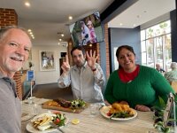 Meanwhile Nick and Jess, who flew into Adelaide the day before, joined Stephen at Grange Beach for a big lunch for birthday boy.